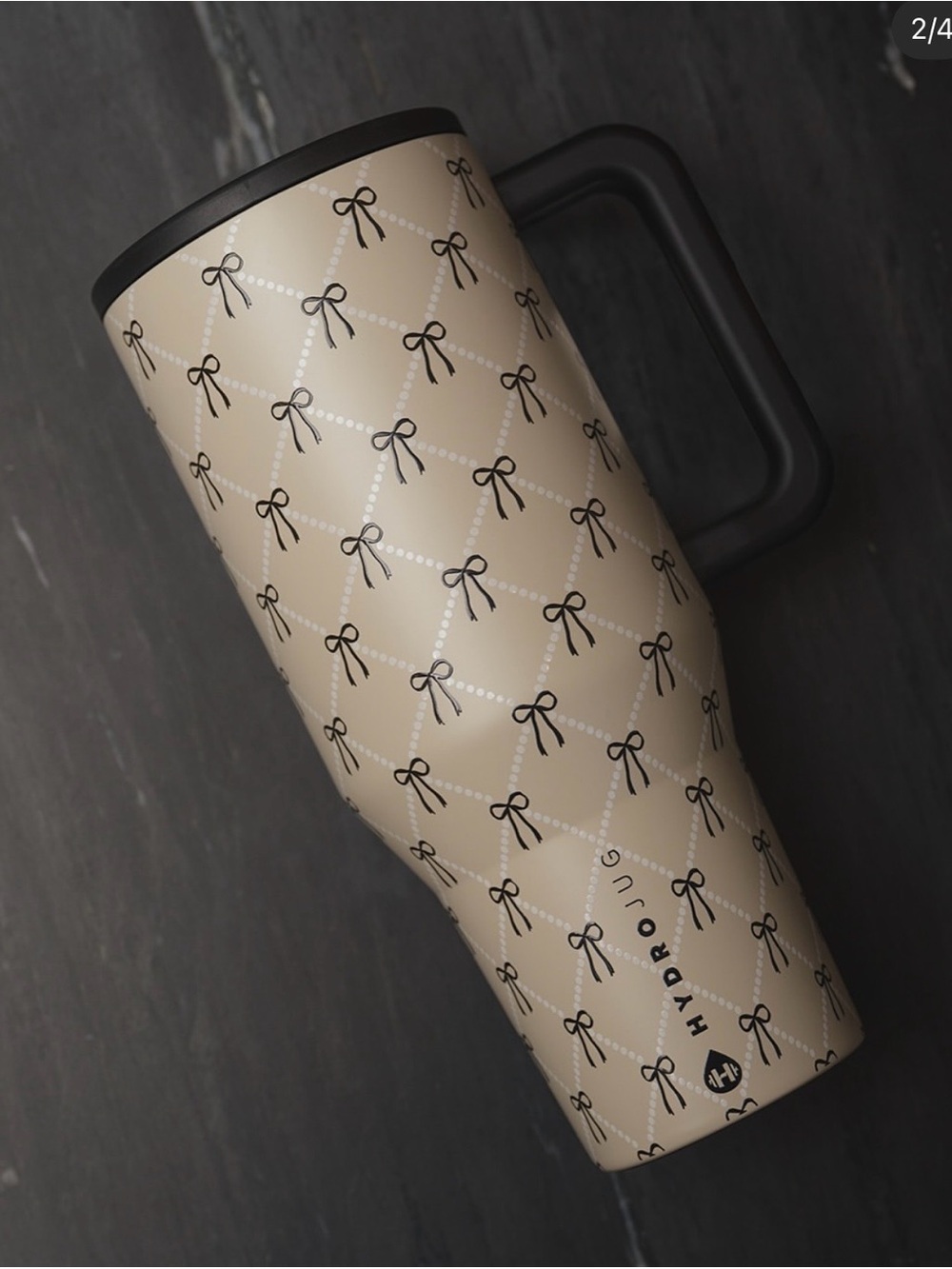 HydroJug Beige Tumbler with Black Bow Pattern